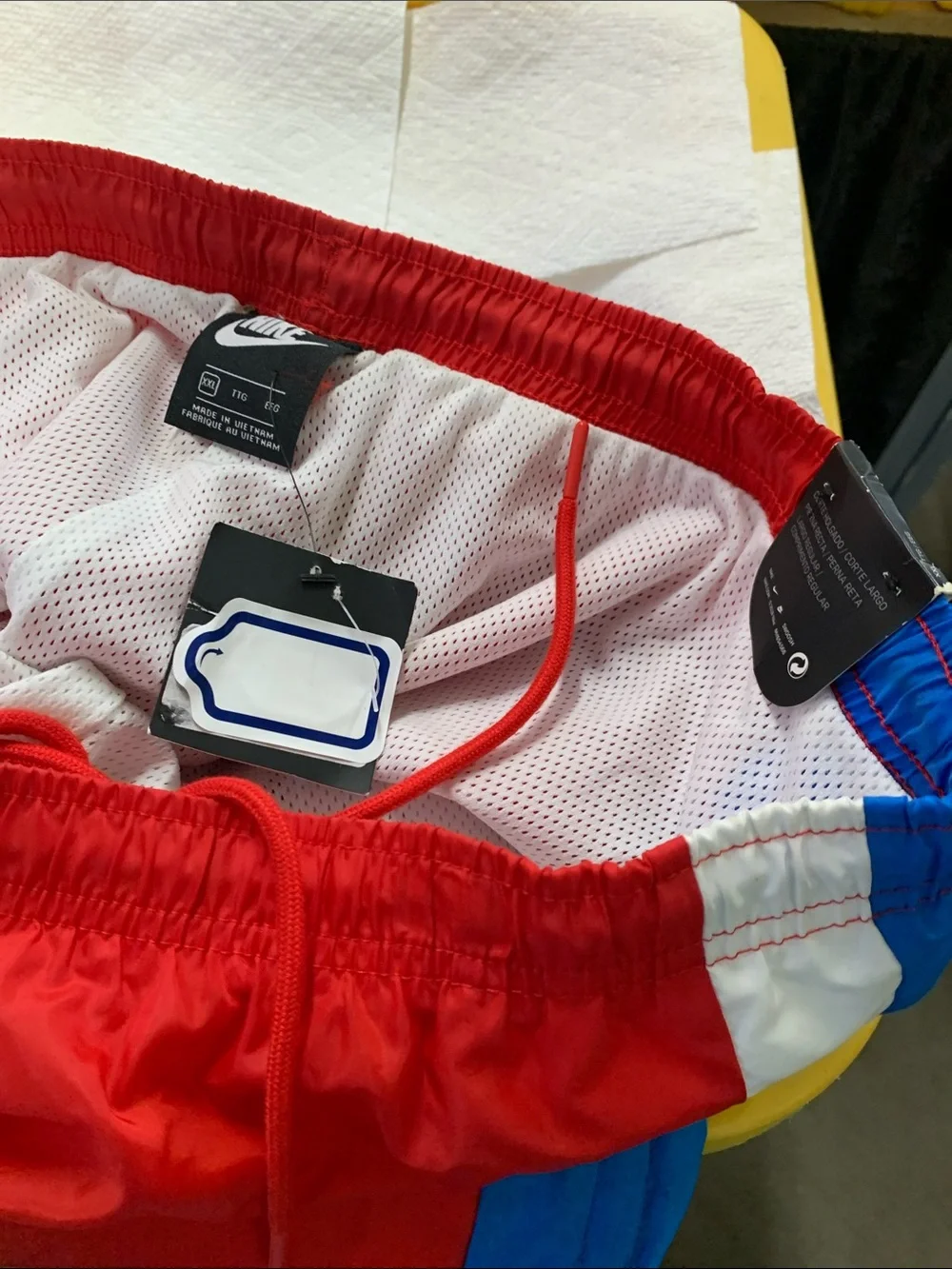 Nike XXL Red Track Pants with Blue and White Side Panels Mesh lining. - Picture 3 of 4